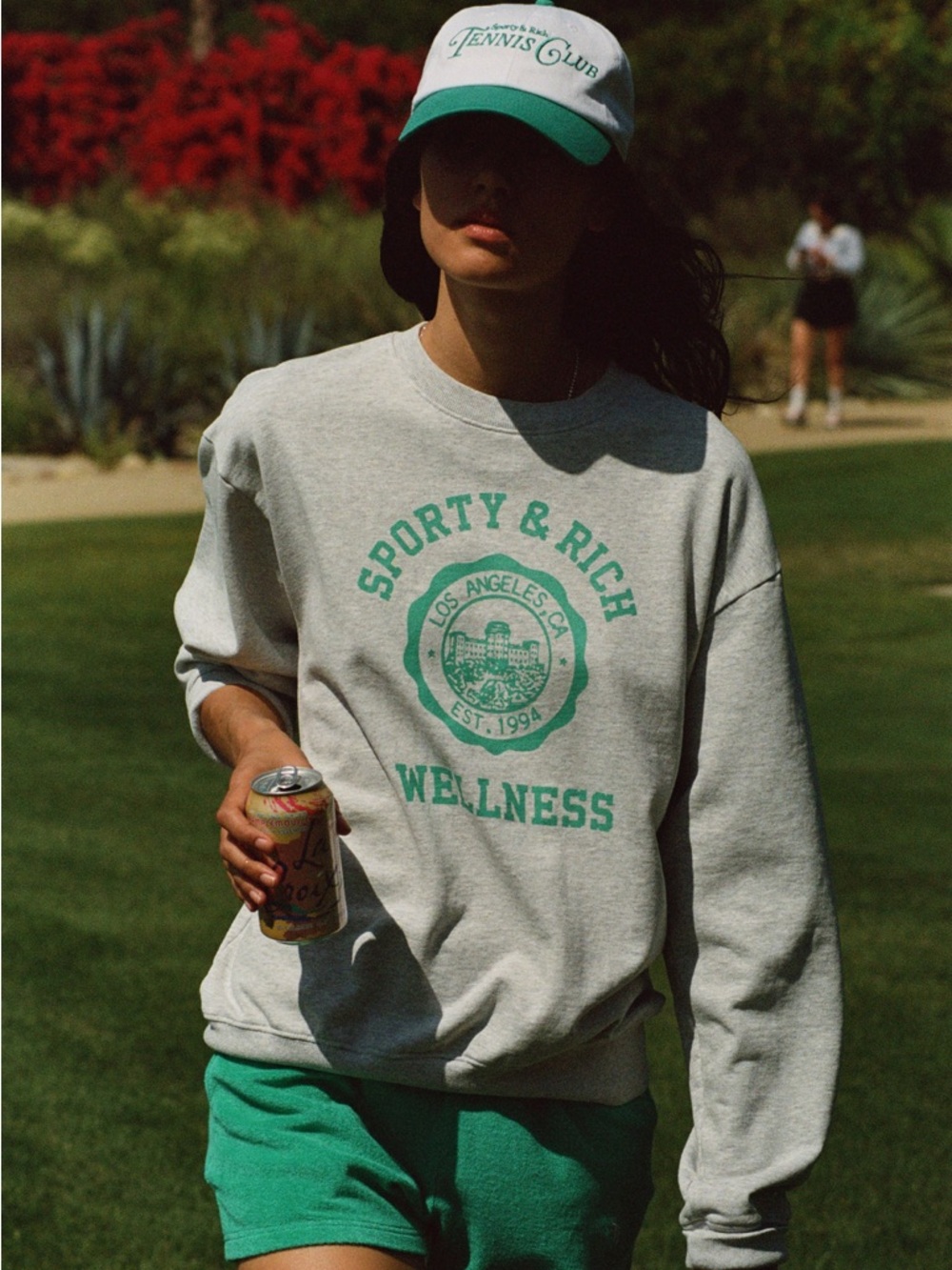 Sporty & Rich Gray Emblem Crewneck - Heather Gray/Caribbean - S